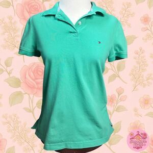 Tommy Hilfiger Green Polo Shirt S/P Casual Preppy Retro